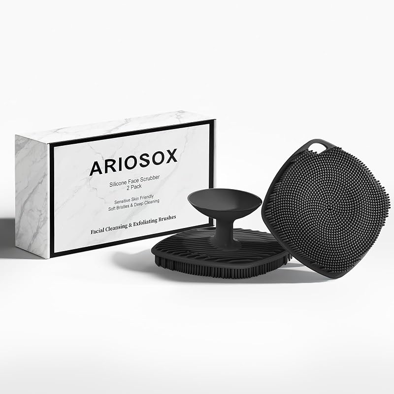 Escovas manuais de silicone para limpeza facial ARIOSOX, pretas, pacote com 2