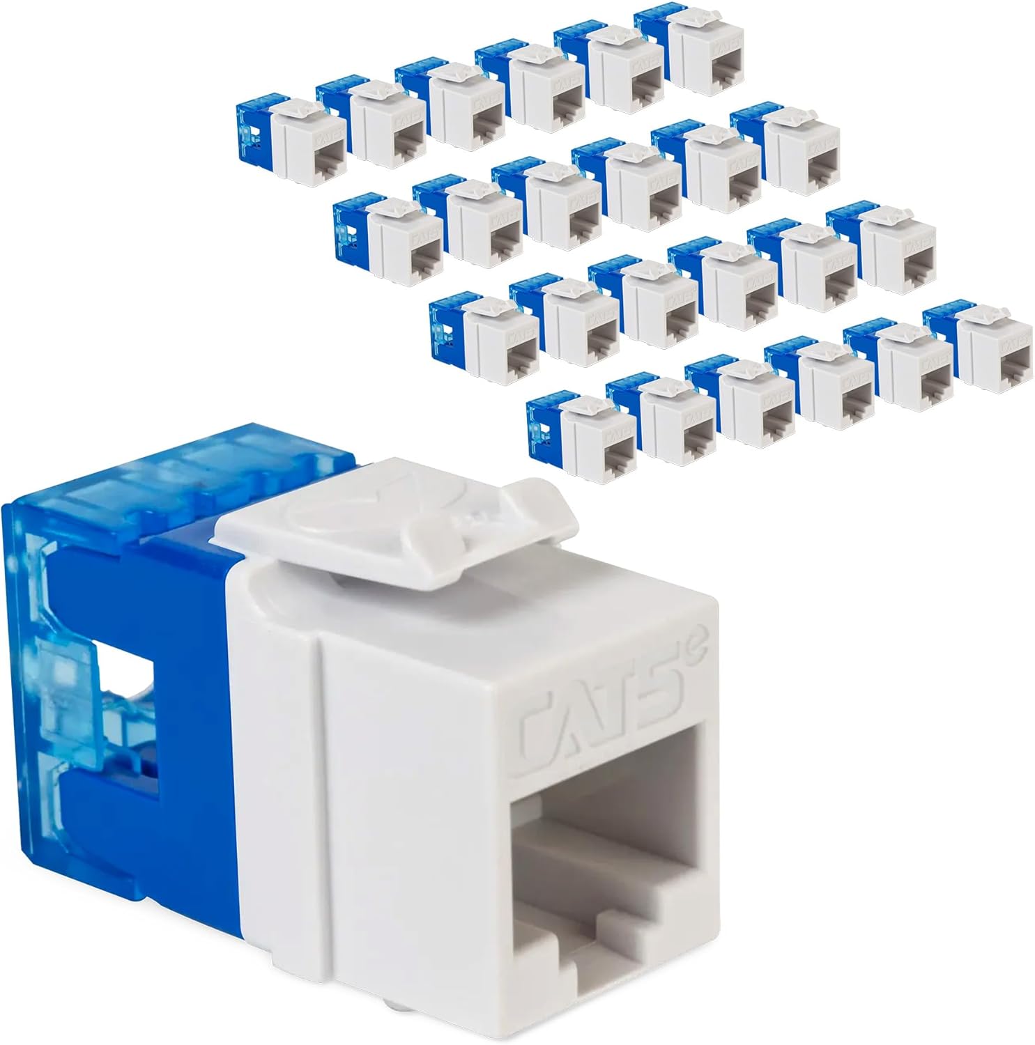 ICC CAT5e Keystone Jack with Slim Profile 180 Degree Punch Down, RJ45 UL Listed PoE++ TAA VoIP Compliant for Wall Plate or Patch Panel, Works with JackEasy Termination Tool, White 25 Pack