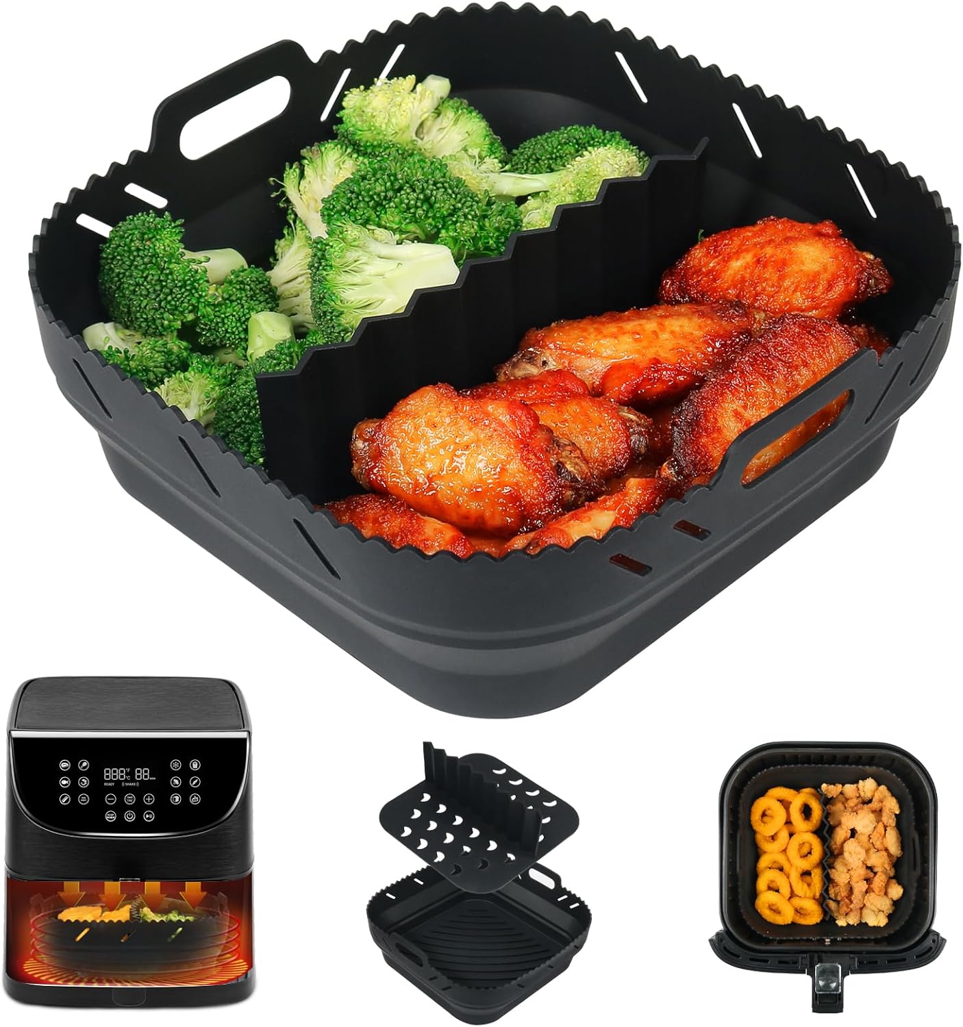 YQL Silicone Air Fryer Liner with Divider for COSORI 5.5L/Ninja Speedi