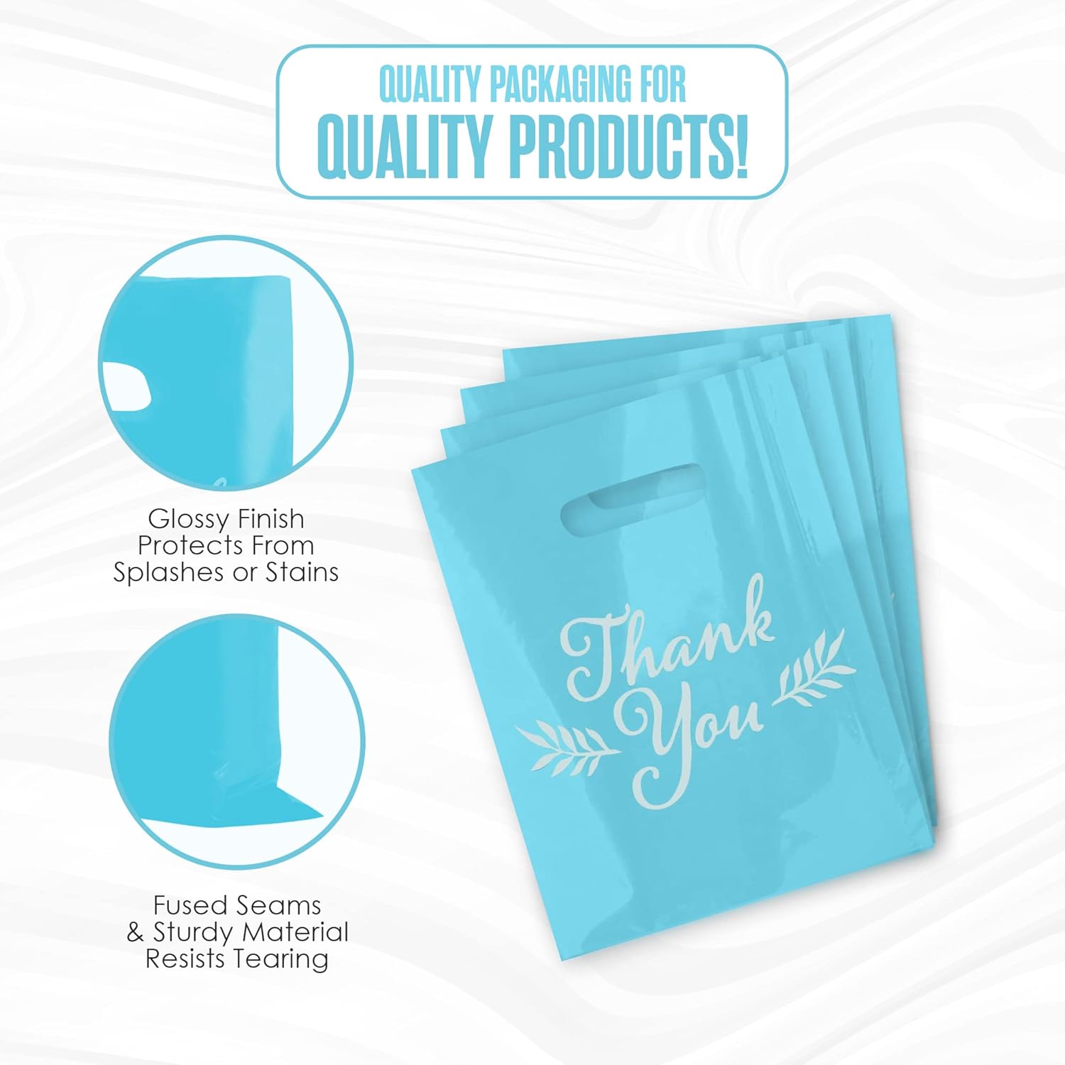 Houseables Thank You Bags, Merchandise Bags, With Handles, Plastic, For Shopping, Retail, Gift, Small Business, Boutique, Store, Customers, Product, Vendor, Events, Holiday, Blue, 16”x18”, Bulk 100 PK