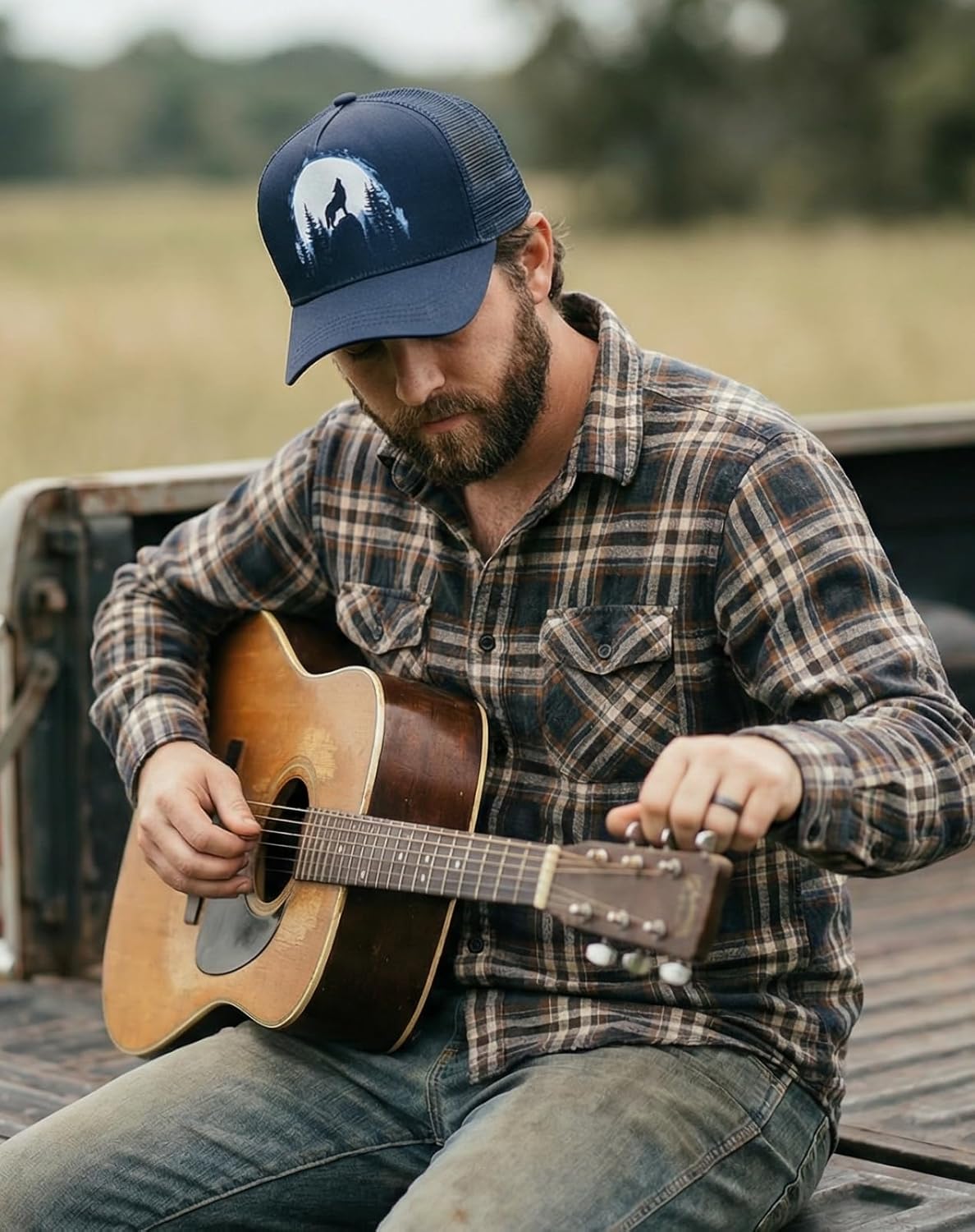 InnoBeta Wolf Gifts, Cap for Women Men for Christmas, Birthday, Adjustable Trucker Hat Blue - Image 5