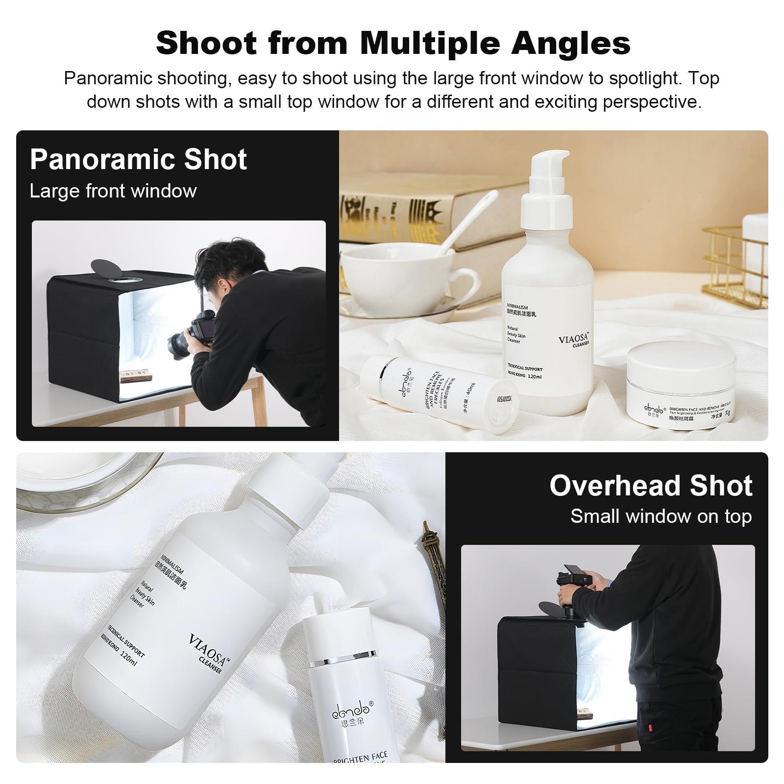 Soonpho Light Tent Photo Box,Photo Studio Foldable Photo Box Photography Light Tent Kit con luminanza 26lm,64 luci LED dimmerabili,3000K-6500K,6 sfondi colorati per piccoli prodotti (25x25x25 cm)