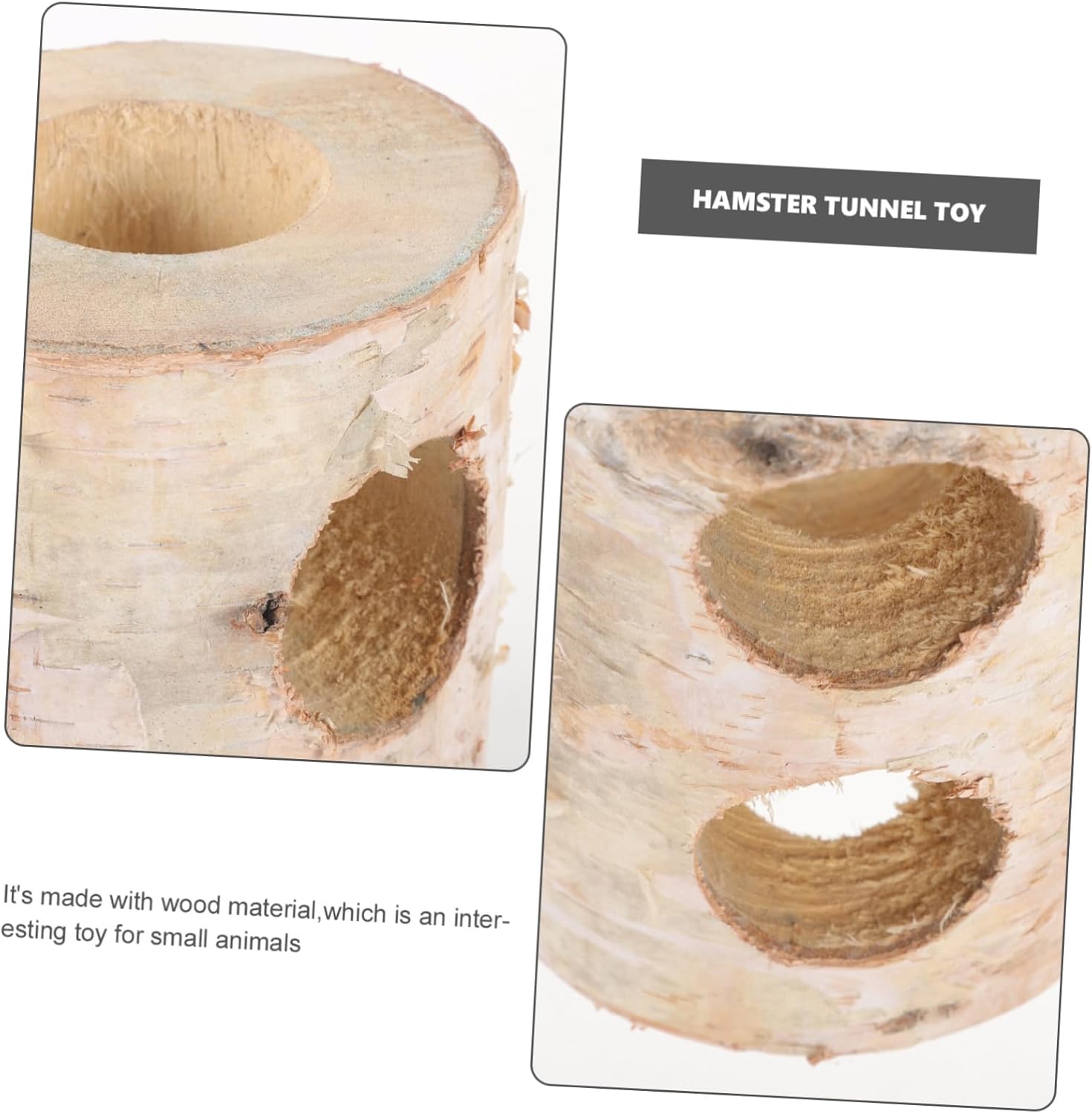Happyyami Hamster Hideout Tube Natural Birch Adventure Tunnel for Pets for Dwarf Hamsters Mice and Gerbils Safe Chew Toy for Hiding Playing and Sleeping