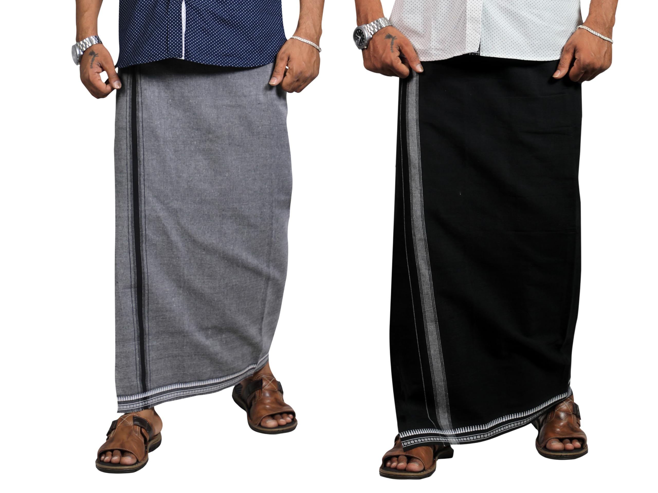 PRAKASAM COTTON Mens Cotton Kerala Thalapathi Border Single (1.28x2.00 mtrs) Dhoti for Mens