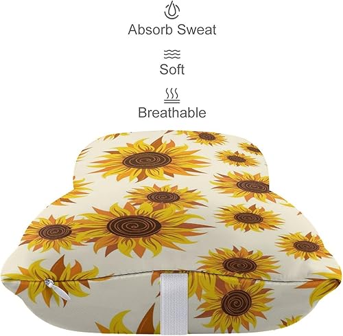 Miniatura 5 de UPUPPIU Almohada para el cuello con patrón de flores de girasol amarillas, almohada cómoda para el cuello, forma de hueso, reposacabezas de coche,