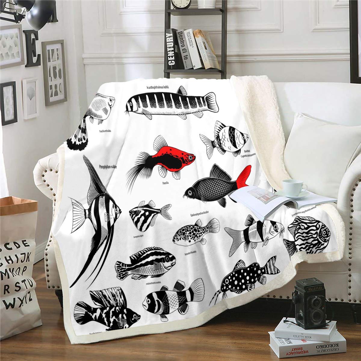 Loussiesd Coperta in pile con delfini, a tema marino, con creature