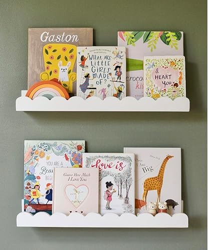 Estantes flotantes para libros de guardería | Par de estantes festoneados de 24 pulgadas para habitación de los niños | Estantes de nube para