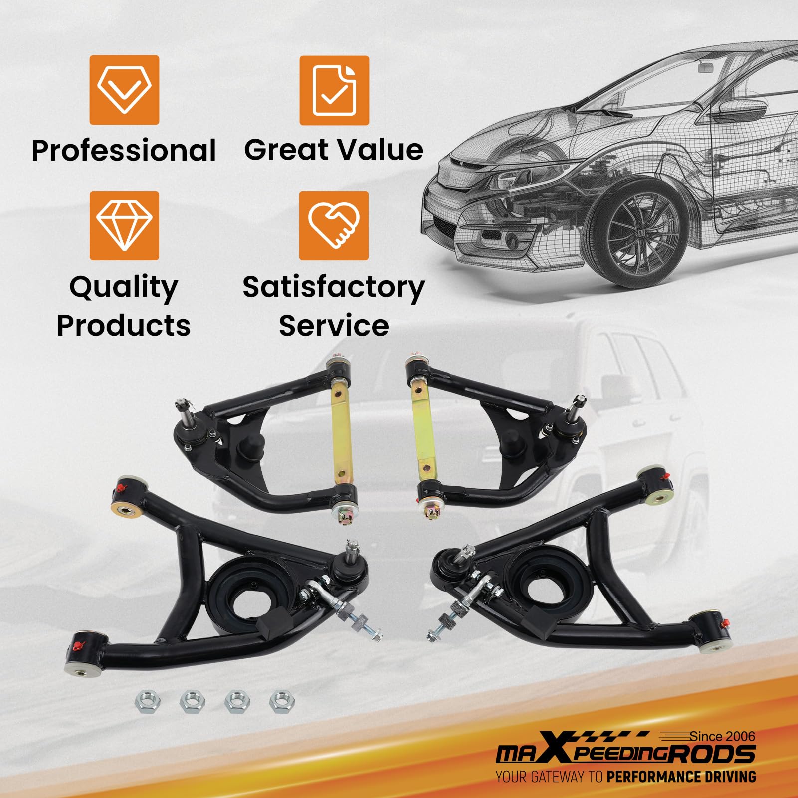 maXpeedingrods Wzmocnione wahacze rurowe (górne i dolne) do Chevroleta Malibu 1964–1972