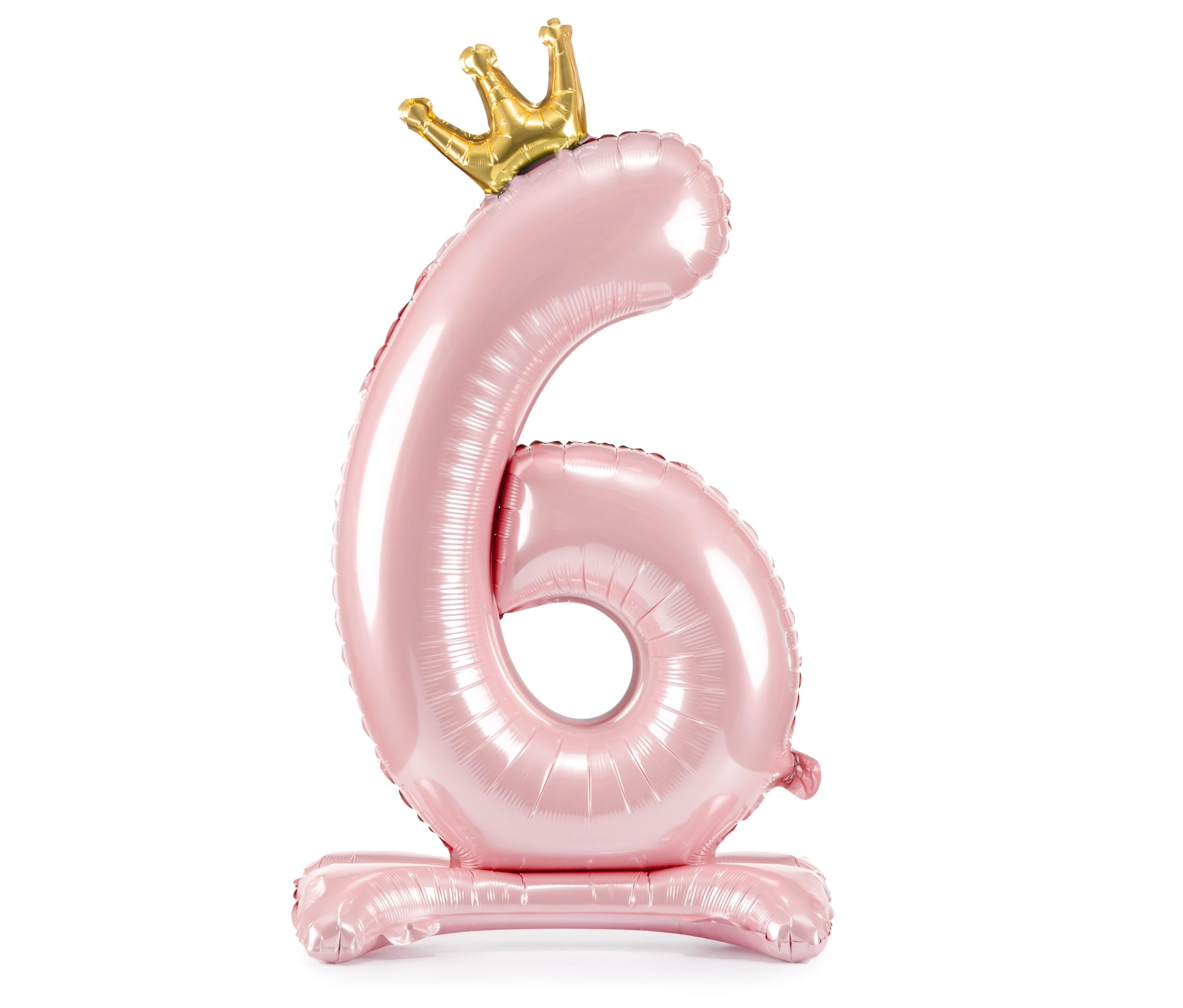 Folienballon 6. Geburtstag XXL Ballon 6 Hellrosa mit Standfuß selbststehend Ballon 6 Geburtstag Mädchen Kindergeburtstag Luftballon Zahl 6 Rosa mit goldener Krone, 84cm
