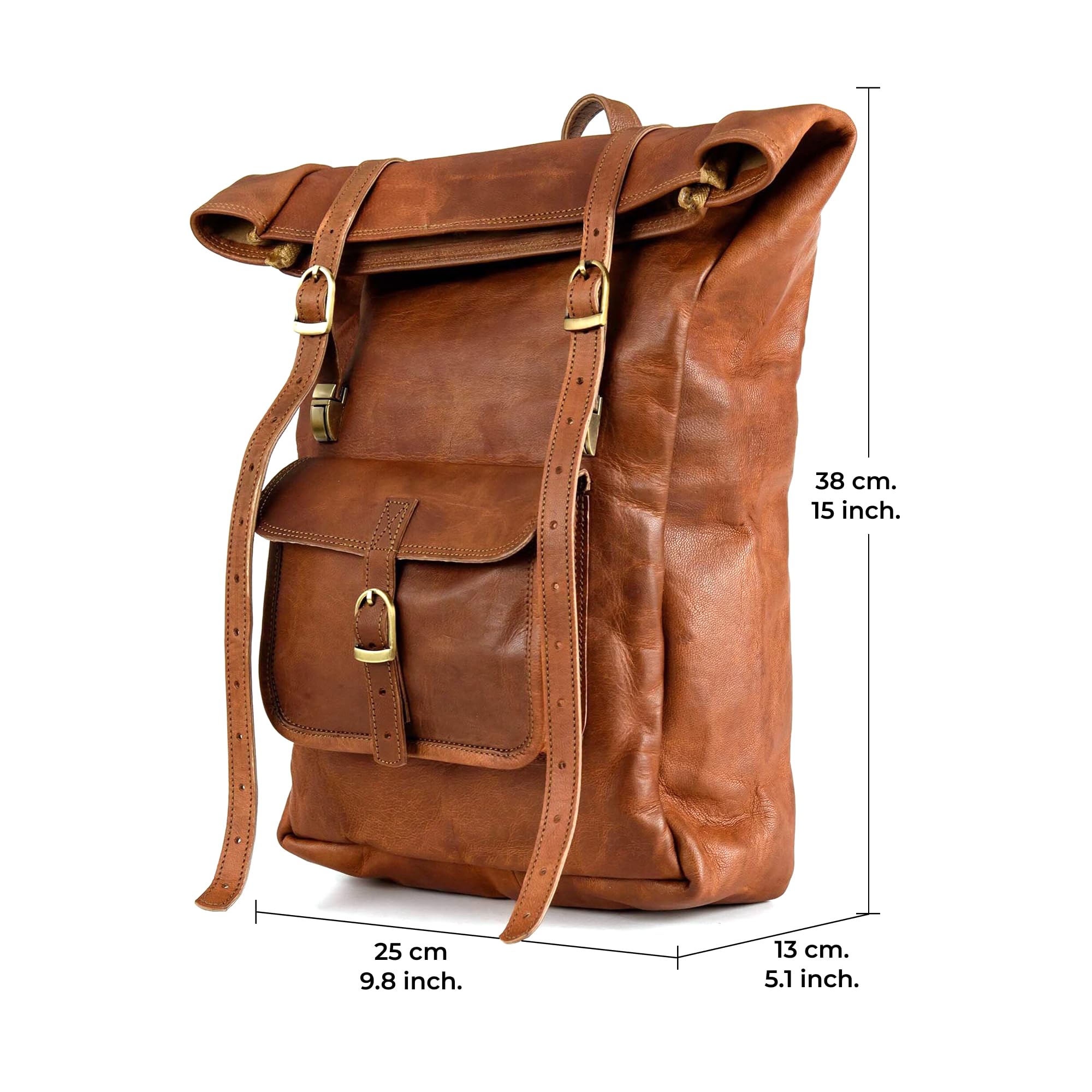 Berliner Bags Leeds Mochila de Piel Auténtica con Compartimento para Portátil y Diseño para Ciclistas, para Hombre y Mujer – Marrón