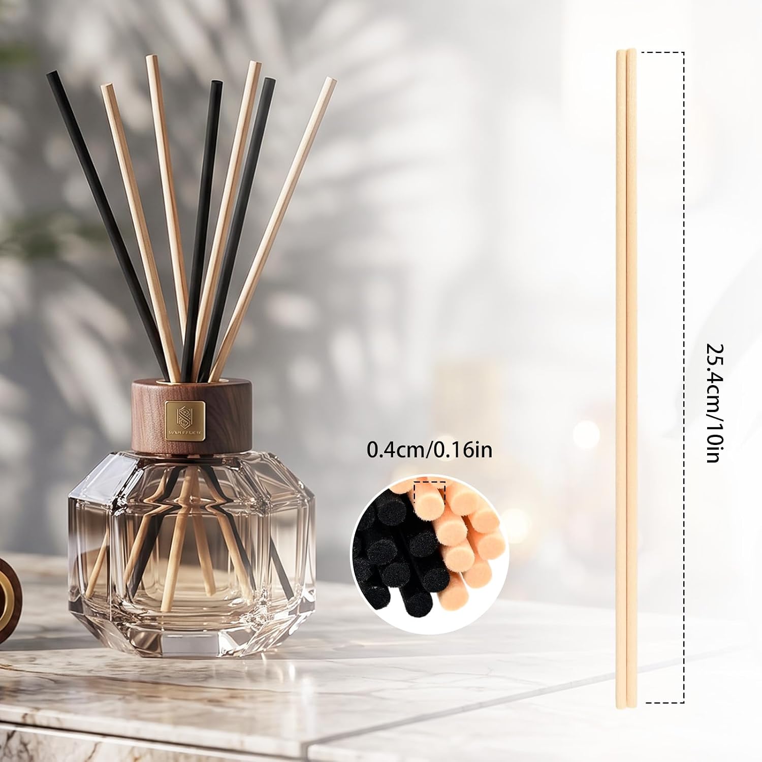 20 Pcs Reed Diffuser Sticks 10 Inch x 3mm Fragrance Diffuser Replacement Refill Sticks for Home Office Essential Oil 10 Black and 10 Natural