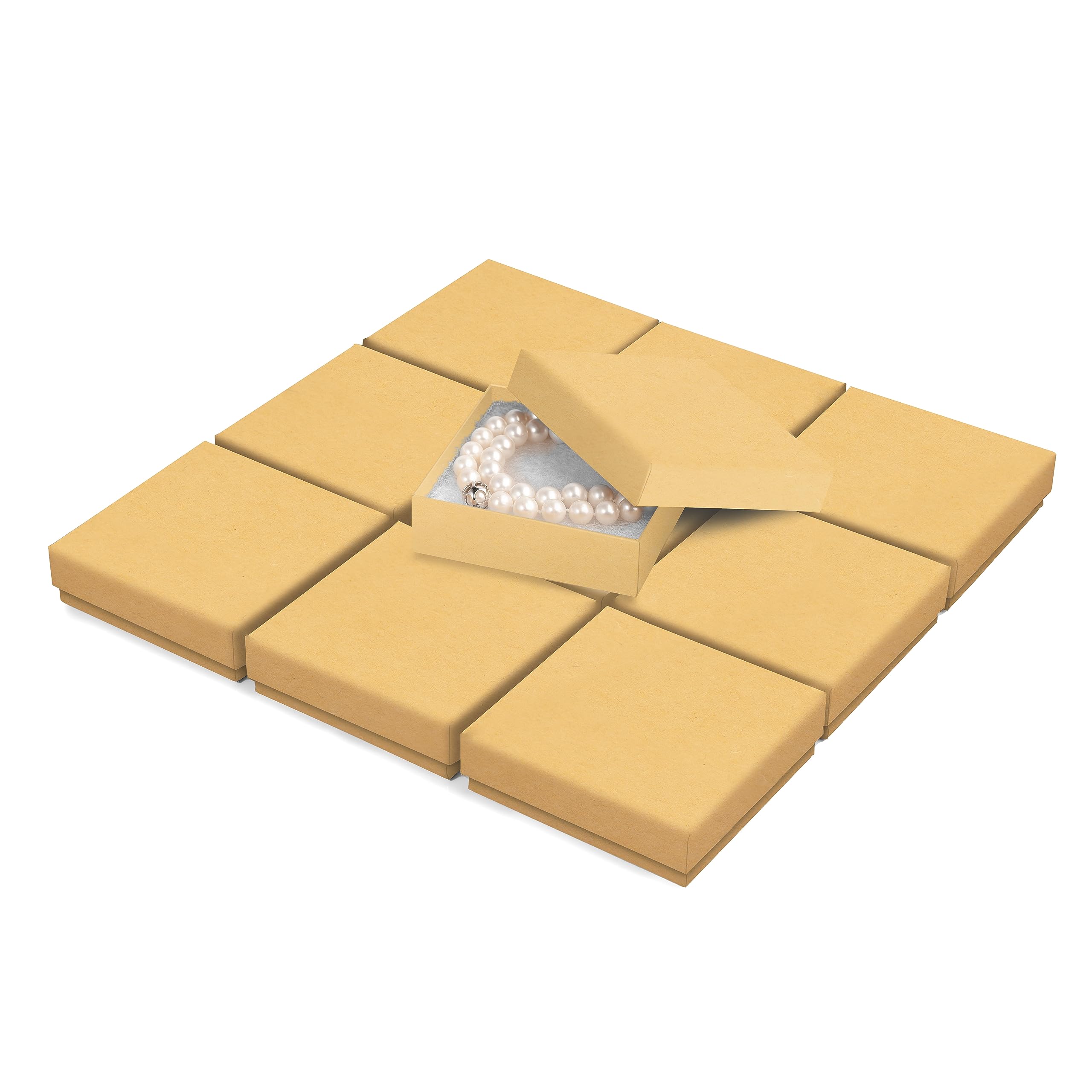 Prestige and Fancy Jewelry Gift Boxes, 24 pack, 3.5 x 3.5 x 1 inch - Cotton Filled Gift Box with Lids, for Bracelets, Anklets, Necklaces cristmas, Jewelry Stores (Brown)