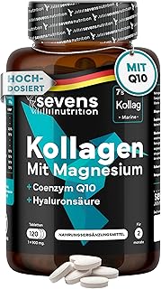 Kollagen Kapseln Hochdosiert – Premium Kollagen Hydrolysat Komplex mit Hyaluronsäure, Q10, Magnesium & Vitaminen A, C, D3, B12 + Zink – Laborgeprüft – 120 Tabletten – Sevens Nutrition