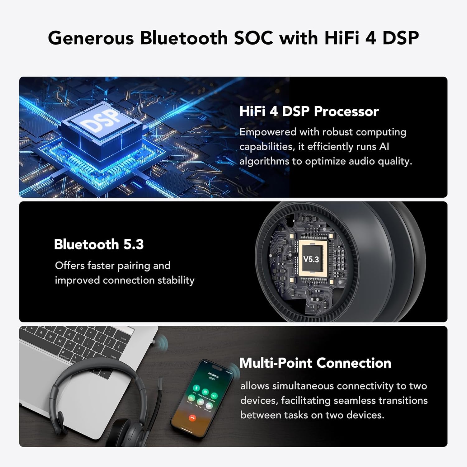 NUROUM Trucker Bluetooth Headset Noise Canceling, Wireless Headset with Mic for Work, Single Ear, Multi-Point/Mute, 45H Playback for Driving/Call Center/Work from Home/Office HP31SN