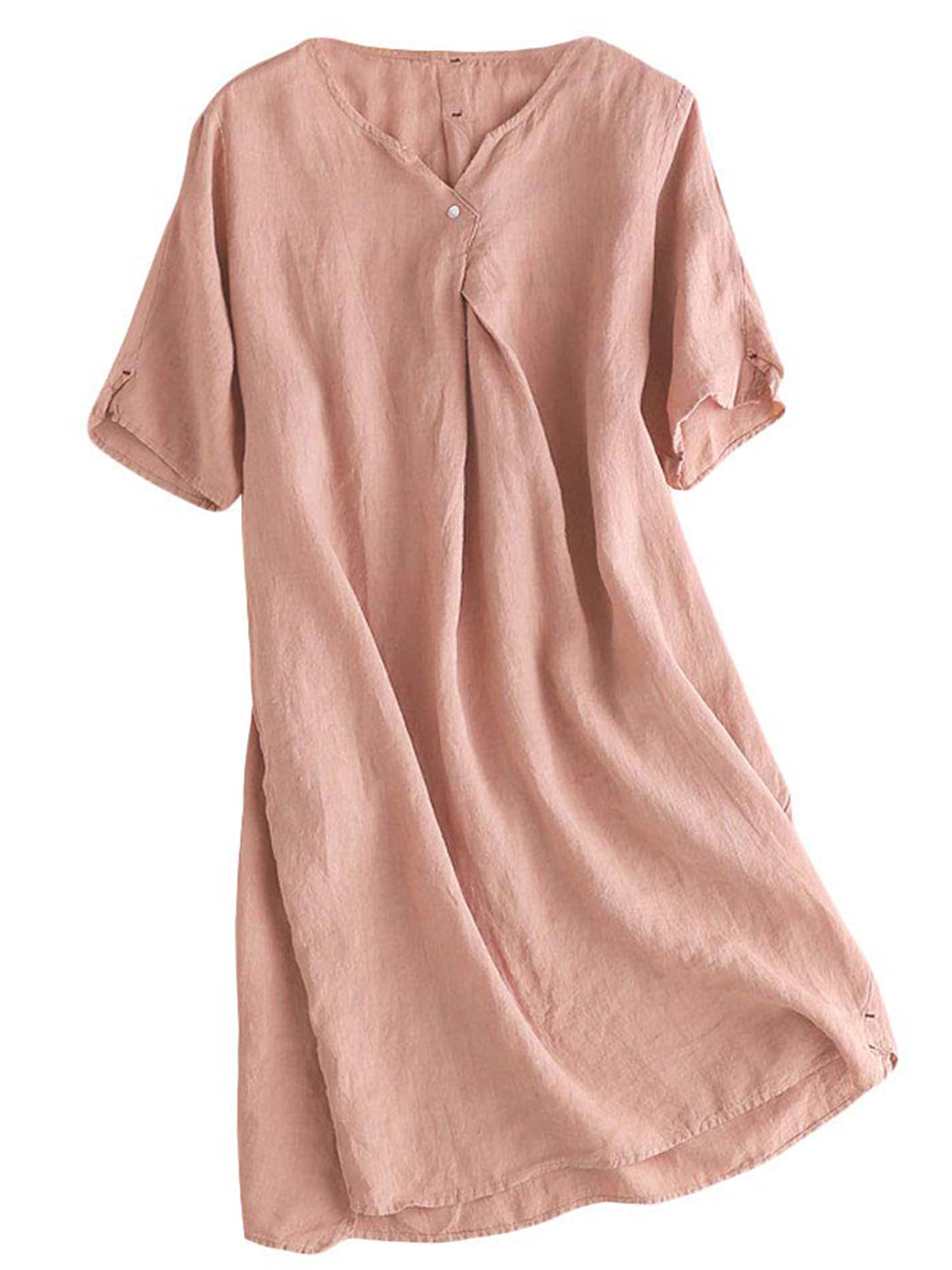 FTCayanz Donna Vestiti Estivi Scollo V Manica Corta Sciolto Casual Vestito Dress in Lino