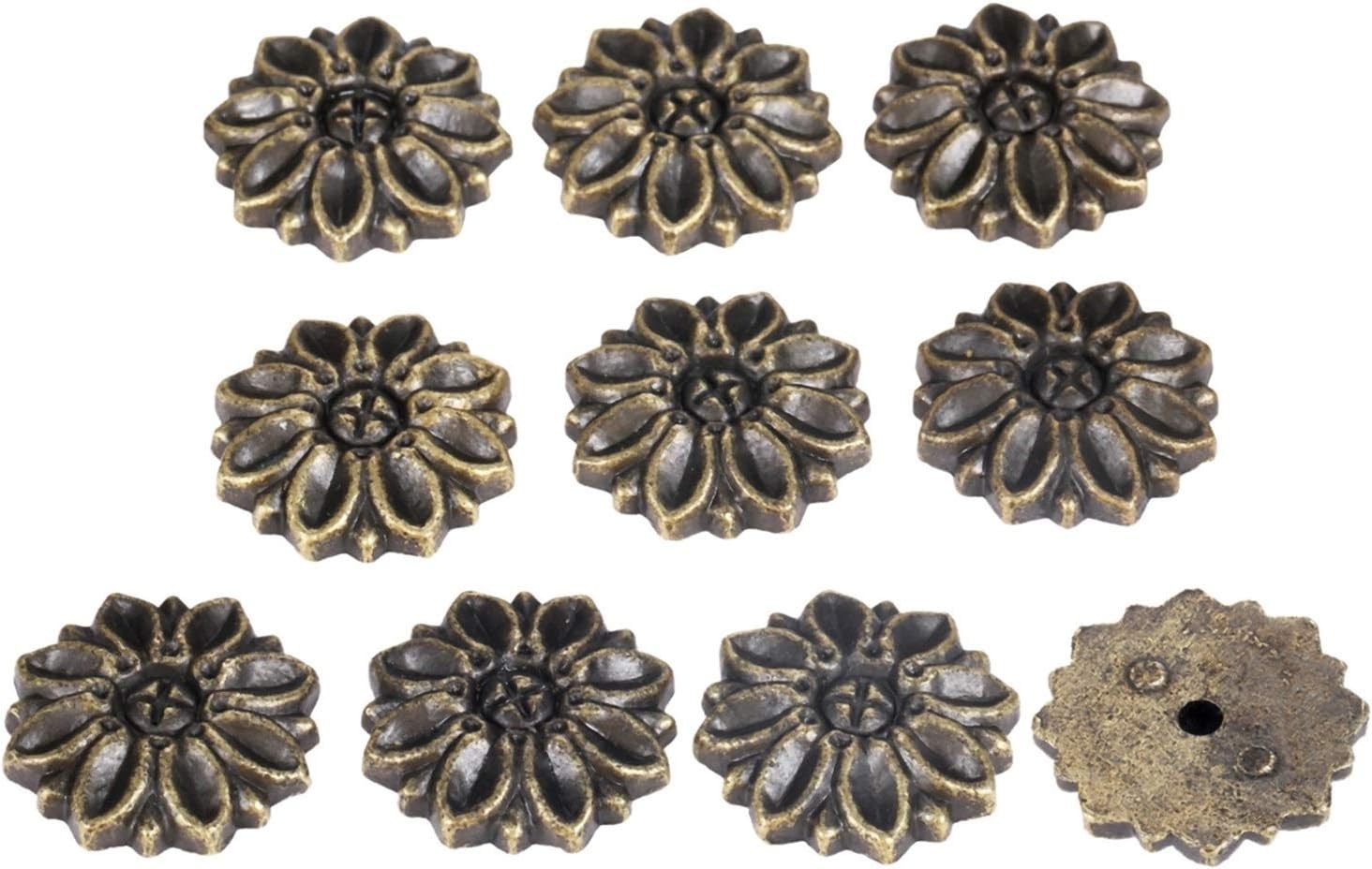 50Pcs Zinc Alloy Flower Decorative Protectors Corner Bracket Embellishment Scrapbook Bulbs Upholstery Nails Tacks Tablets 23 * 5mm DUO ER