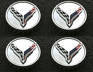 미국 국기 휠 센터 캡 플래시 크로스 교체품 4개 세트 2020-2025 C8 코르벳 84691535 크롬 컬러풀
