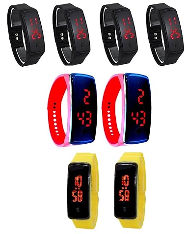 Pappi Boss - IMPORTED QUALITY ASSURED - Unisex Silicone Pack of 8 New Button Led Digital Watch for Boys, Girls & Kids