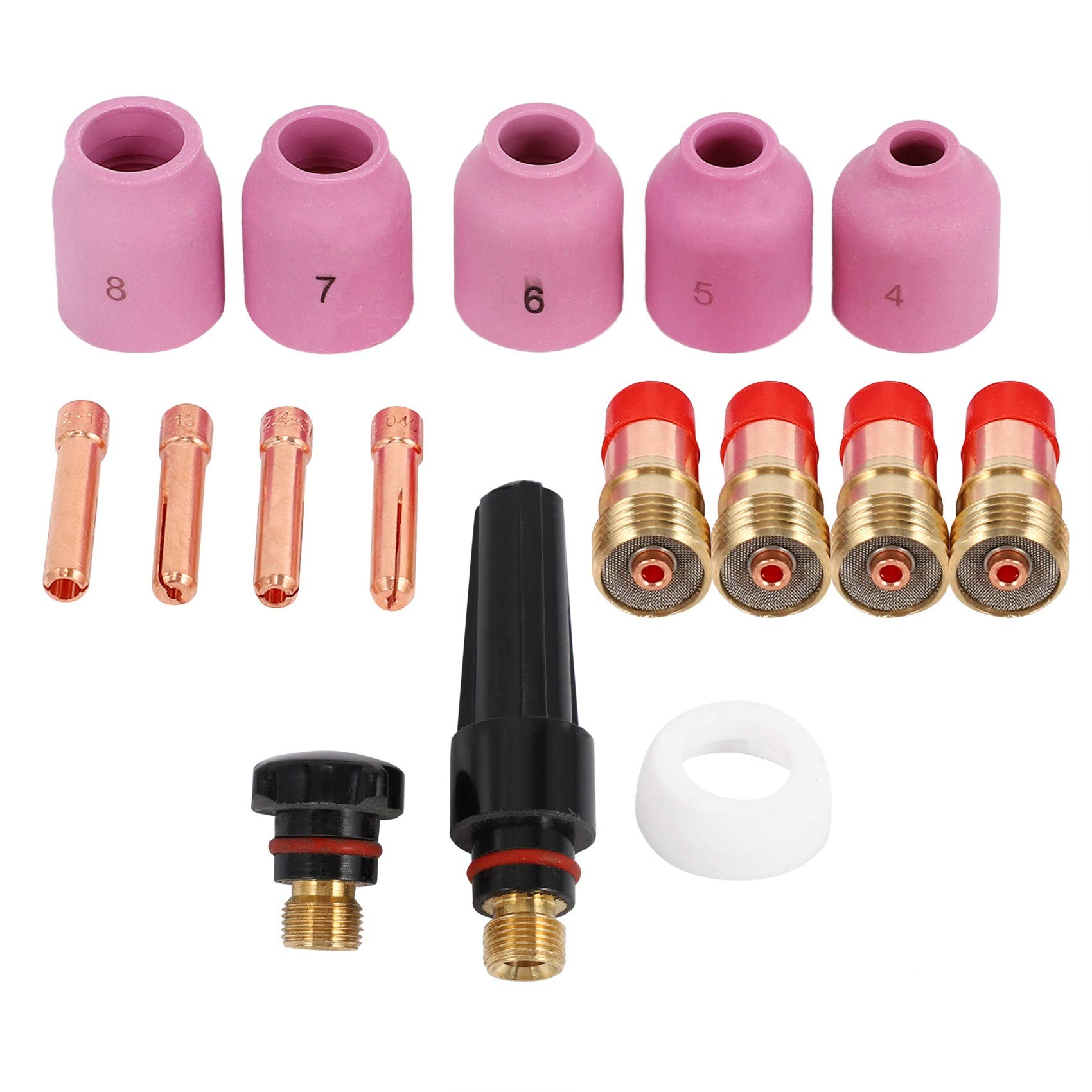 Aisuoka Tig Welding Torches Stubby Gas Lens Collets Alumina Nozzles Back Cap Kit For 17 18 26 Series 16Pcs