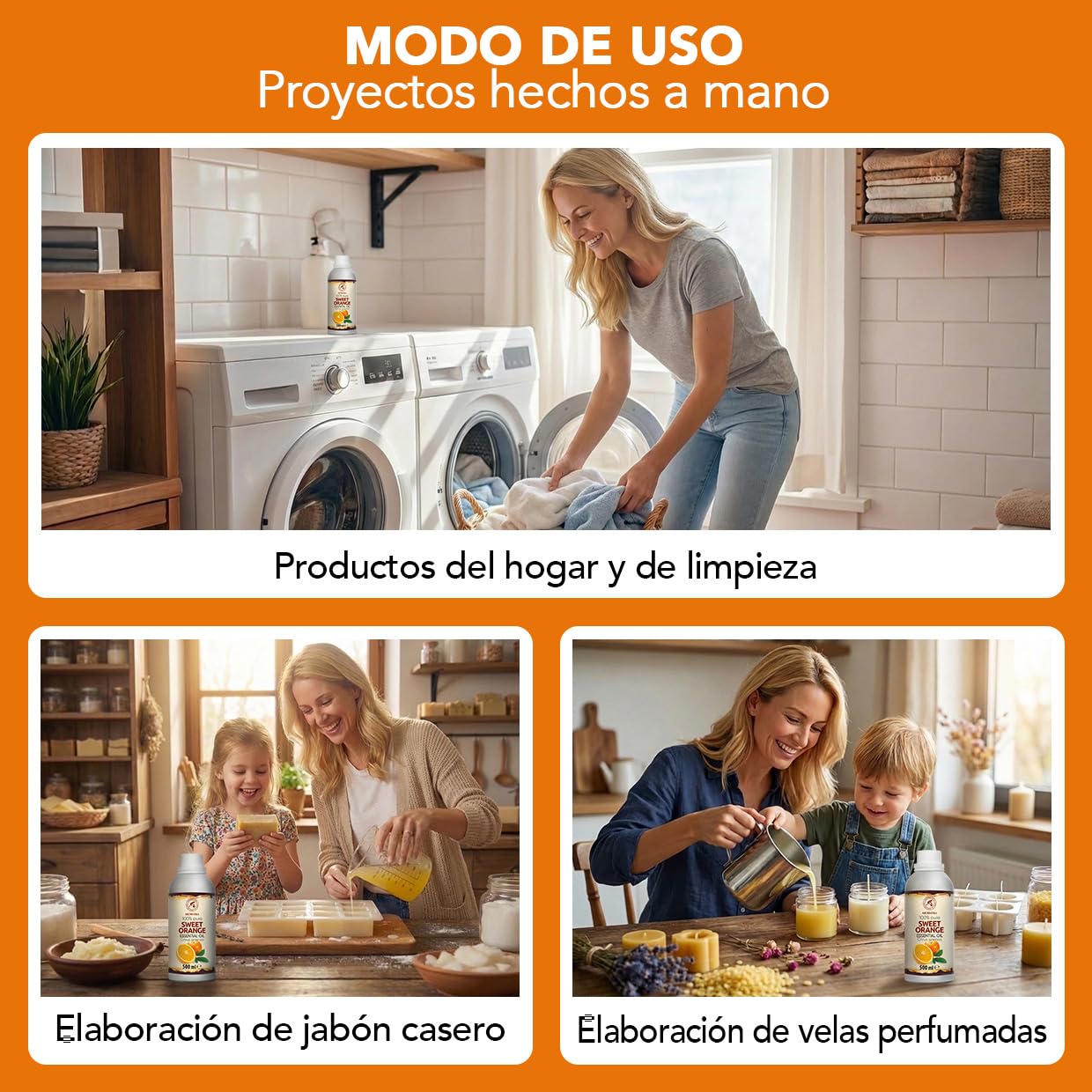 Aceite Esencial de Naranja Dulce 500 ml - Citrus Sinensis - Natural y Puro - Aceite de Naranja para Difusores - Fragancias para el Hogar - Jabones y Velas - Sauna - Aroma Cítrico - Aromaterapia