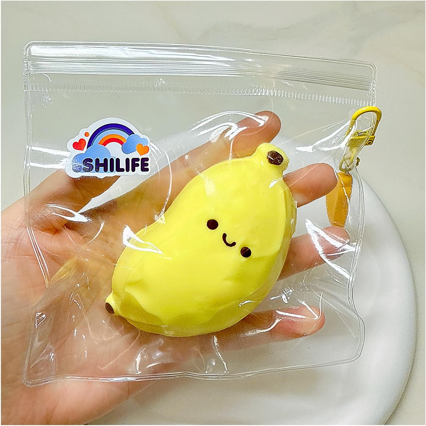 Taba Squishy,Stress Ball, Kawaii Squishies Silica Gel Toys,Stress Relieving Fur Ball OPP Packaging Gifts|Squishy Fidget Toys for Anxiety&Relaxation|Perfect Desk Accessory for Adults (Banana)