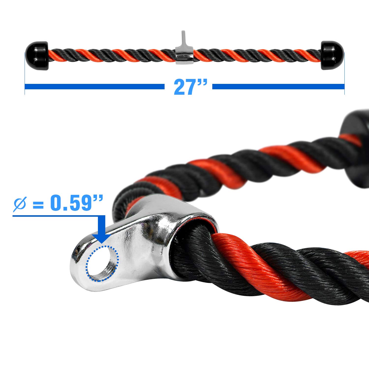 Yes4All Deluxe Red Black Tricep Rope 27 Inches Black