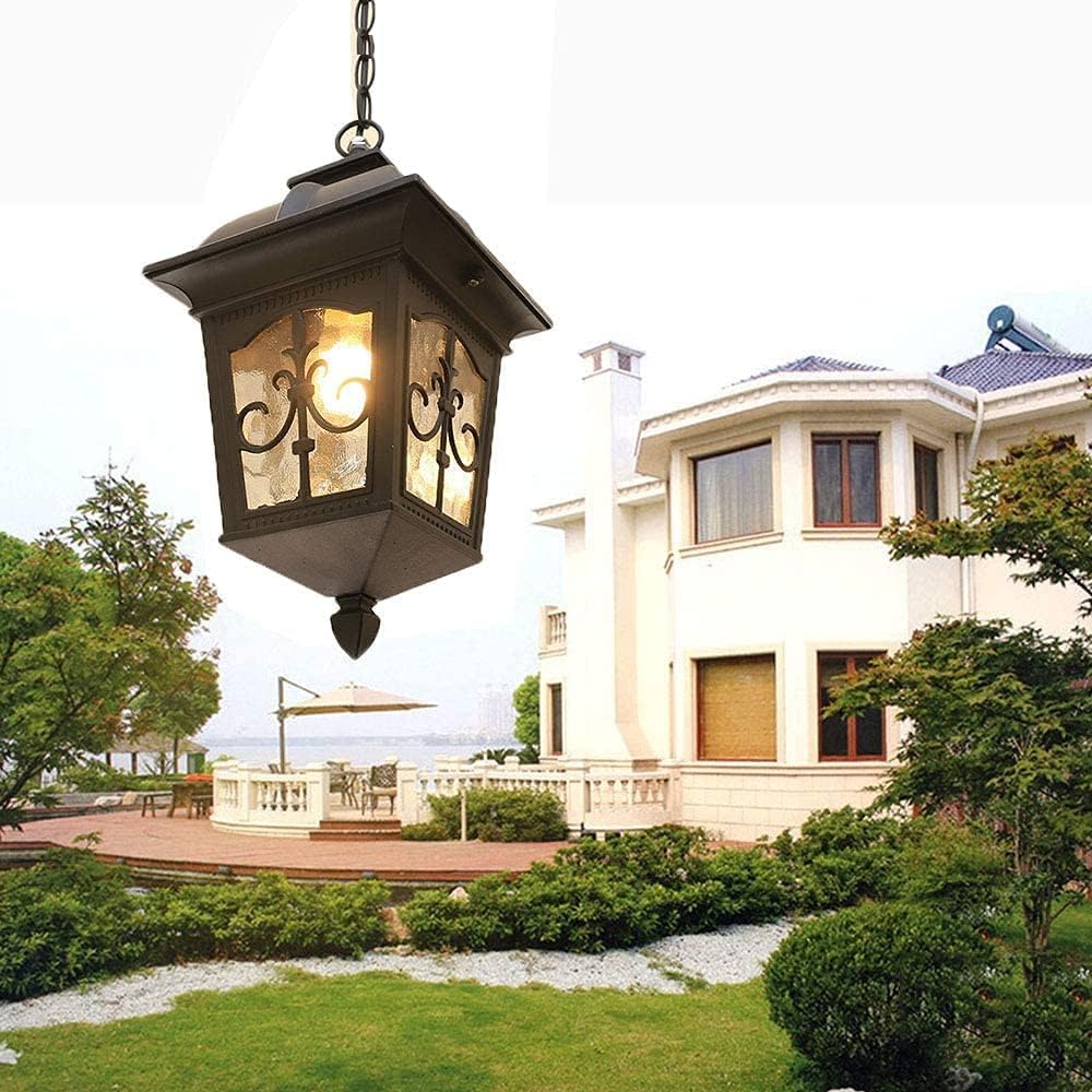LYMSXAZOU Retro Black Waterproof Outdoor Pendant Lamp - Adjustable Height E27 Hanging Light for Dining Room Balcony Gazebo Corridor Aluminum Decorative Lighting Fixture