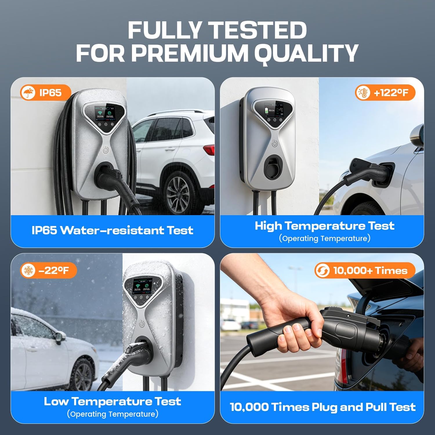 Level 2 EV Charger 50 Amp Hardwired, 48 Miles Range/Hour Smart Electric Vehicle Charging Station with WiFi App, 25ft Cable, RFID & LCD Display, J1772 & Tesla Adapter, 120V Indoor/Outdoor(Silver)