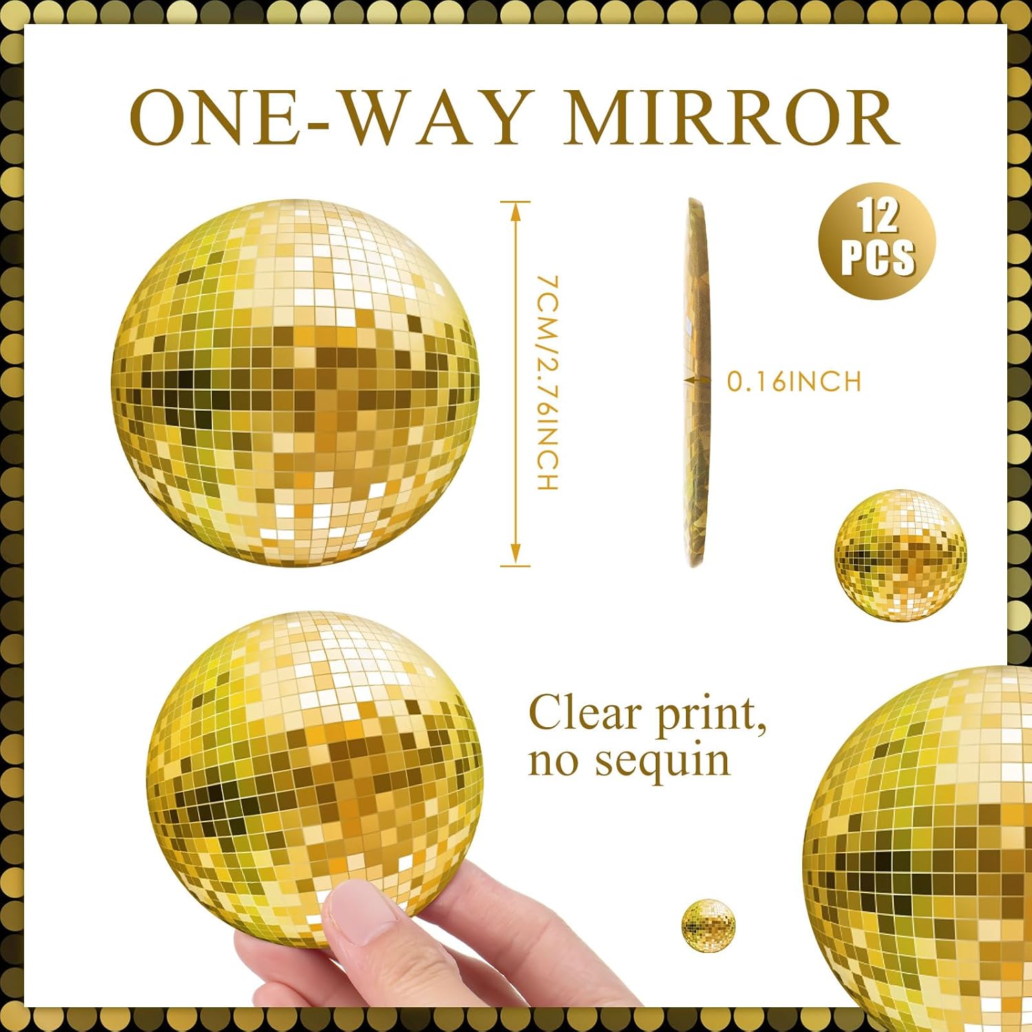 Qunclay 12 Pcs Disco Ball Compact Mirror 2.76 Inch Vintage Round Pocket Makeup Mini Handheld Portable Mirror for Purse, Women Gift Disco Party Supply Travel Daily (Gold) - Image 2