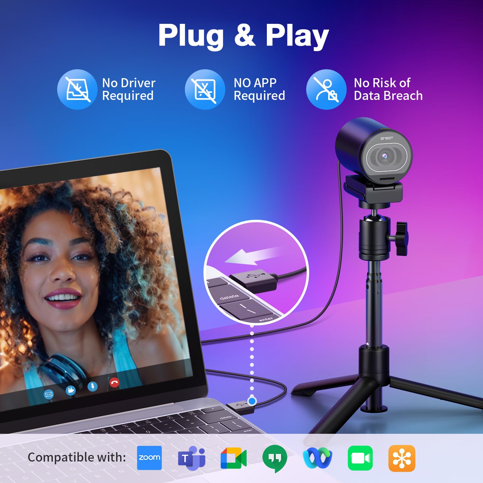 EMEET S600 4K Webcam for Streaming - Sony 1/2.55'' Sensor, PDAF Autofocus, 1080P@60FPS, 2 Noise Reduction Mics, Built-in Privacy Cover, 73° FOV, Streaming Camera for Live Commerce/Gaming/Beauty: S600 4K Sony Sensor PDAF 60FPS with Tripod