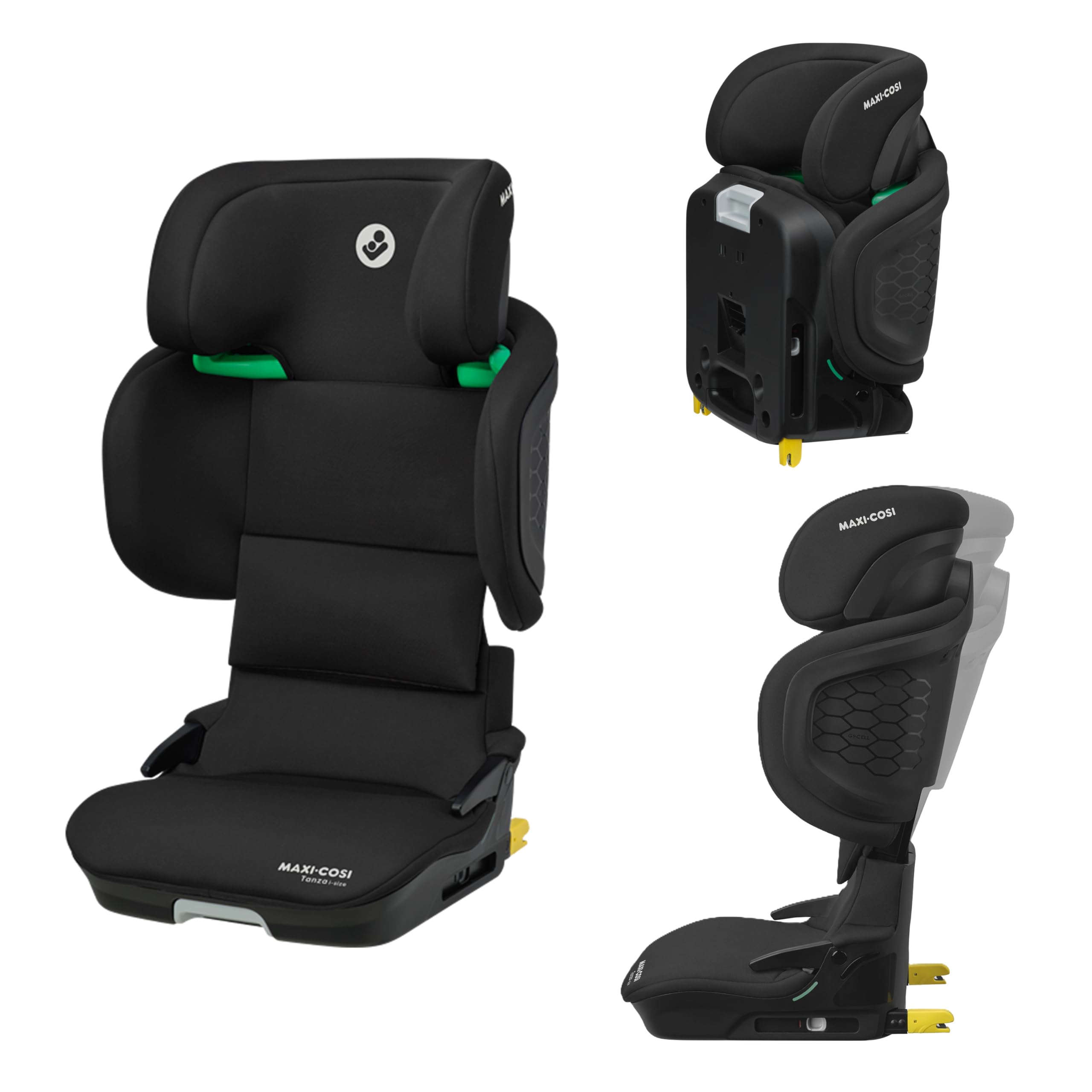 Maxi-Cosi Tanza i-Size, High Back Booster Seat, 3.5–12 years, 100–150cm, Compact Foldable Car 10 Headrest Positions, G-CELL Side Impact Protection, Padded & Elevated Kids Full Black Baby Products