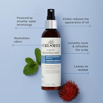 CURLSMITH CurlFit Reviving Mist, Micellar Hair Refresher Spray for Curls, Post Workout Scalp Refresh, NonAerosol Dry Shampoo Alternative (6 oz)