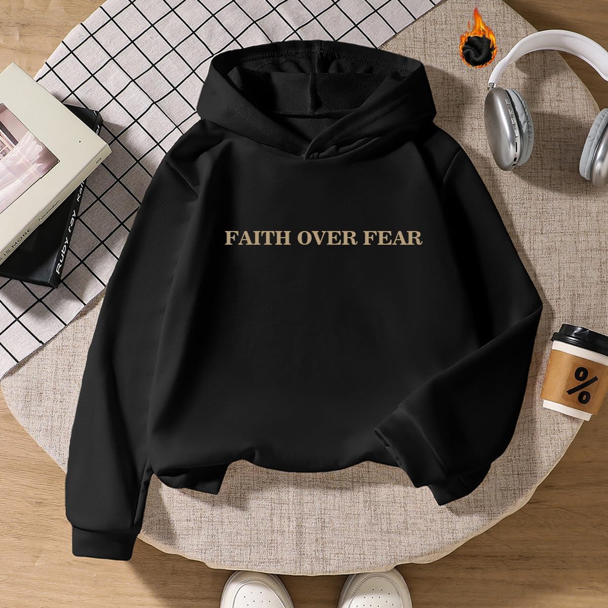 Boy's Faith Over Fear Hoodies Long Sleeve Letter Graphic Hoodies Sweatshirts Pullov... - Image 3