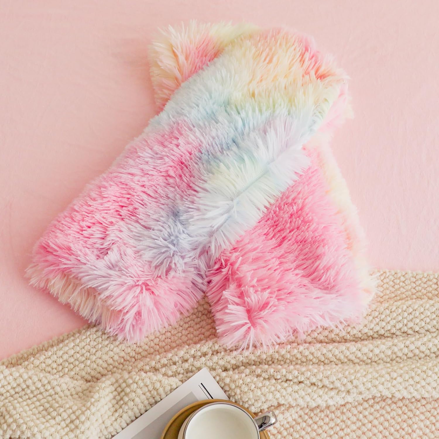 Faux Fur Tie Dye Pink Throw Pillow Covers, Fluffy Soft Fuzzy Decorative Pillow Cases Cute Pillowcases for Home Bedroom Living Room, Zipper Closure, Set of 2 (Tie Dye Pink, 18"x 18") - Image 8