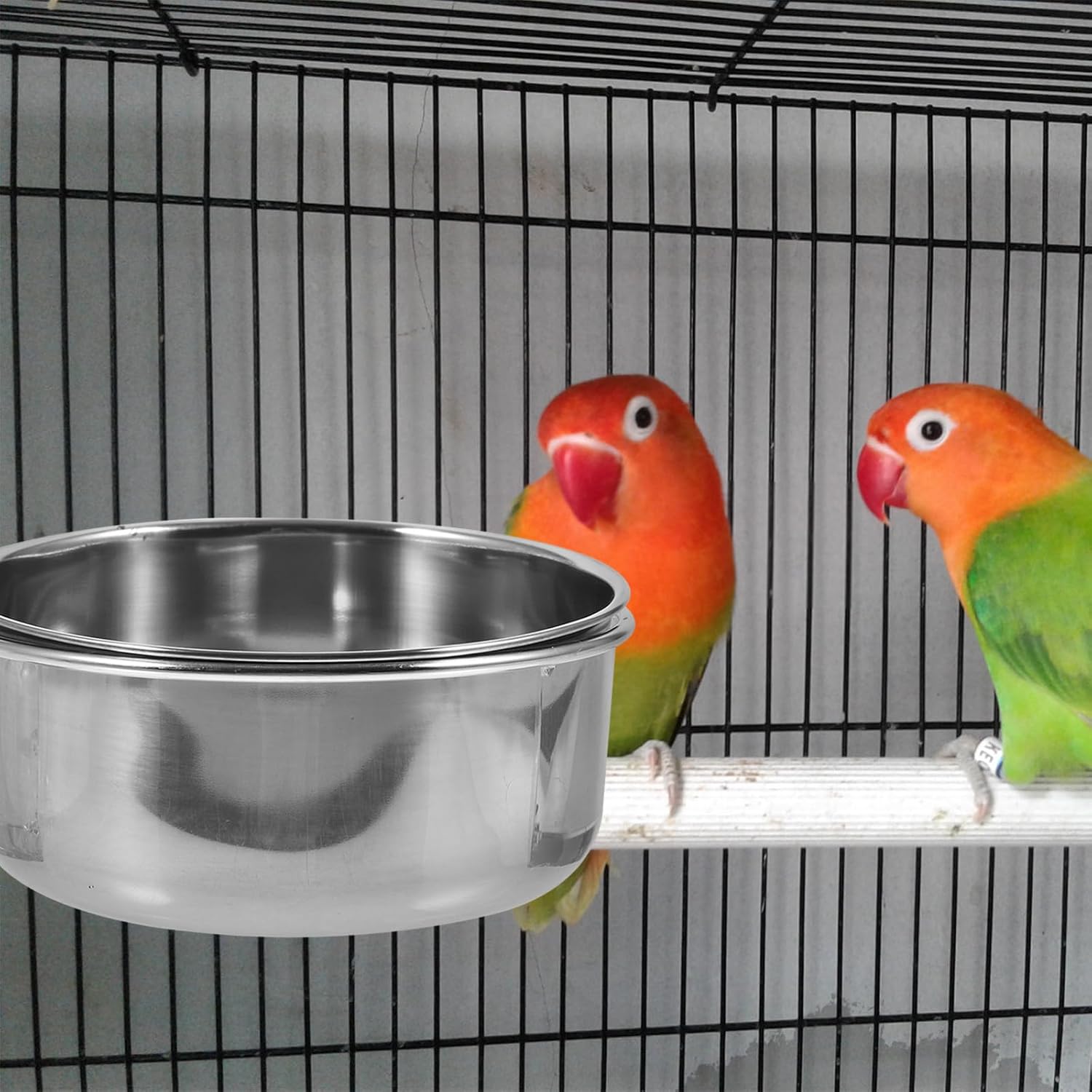 VILLCASE 2pcs Stainless Steel Parrot Food Cup Bird Cage Feeder with Double Screw Holes 14x5.5cm for Small Birds and Parakeets Feeding and Watering