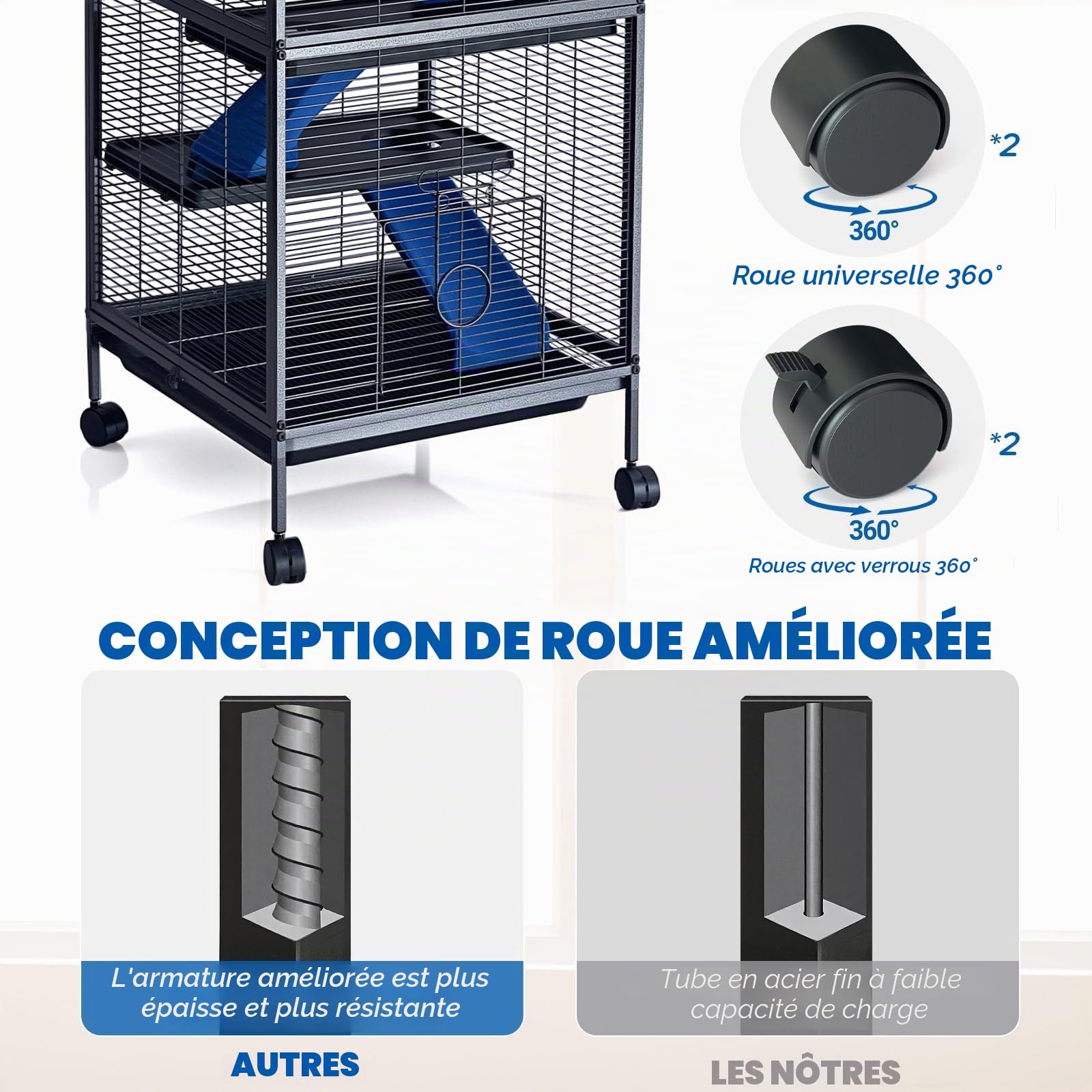 Garvee Cage pour Petits Animaux avec Rampe Amovible, maisonnette Confortable - Enclos Robuste, Nettoyage Facile, idéal cochons d'Inde, Hamsters, Lapins, furets, Chinchillas - pour intérieur -Noir