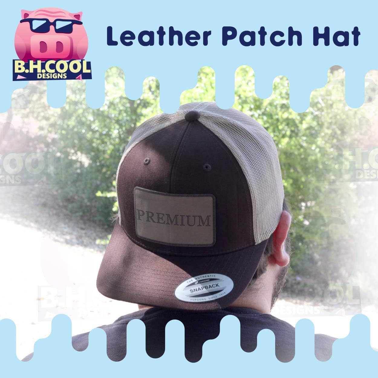 Custom Engraved STC39 Trucker Hat - Your Text Here - Personalized Text - Leather Dk Brown Patch CP07