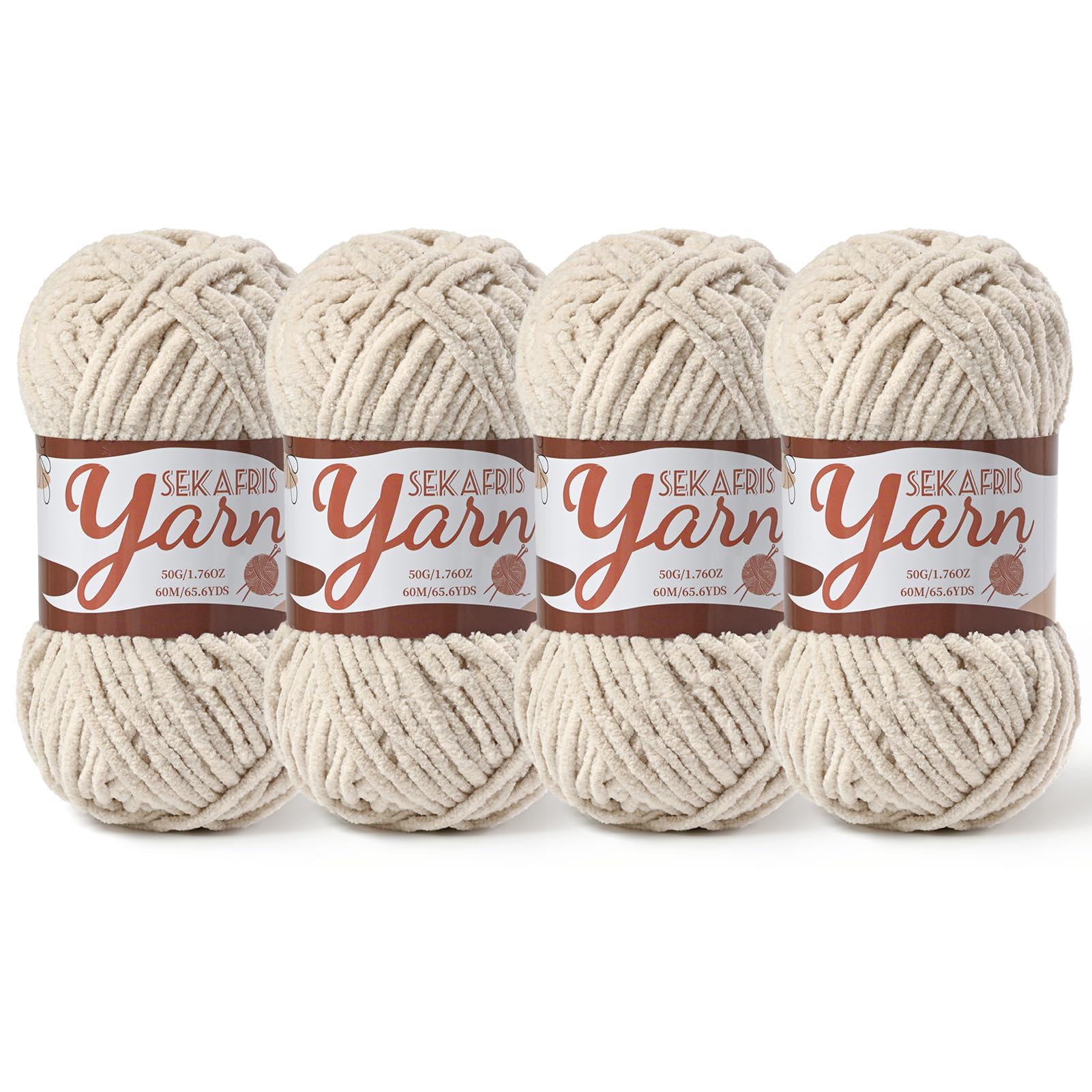 Chenille Yarn for Crocheting Crochet Light Khaki Yarn 4 Pack