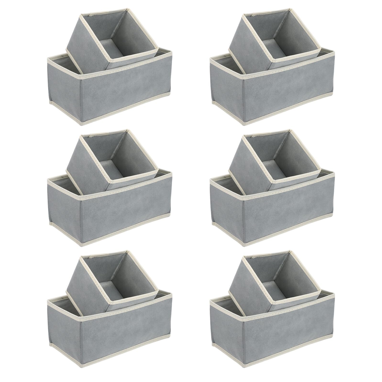 Organizador de Ropa Plegable 12 Piezas Caja de Almacenamiento Plegable para Armario Cestas de Tela Resistentes en Gris Claro y Beige Organizador de Cajones para Dormitorio y