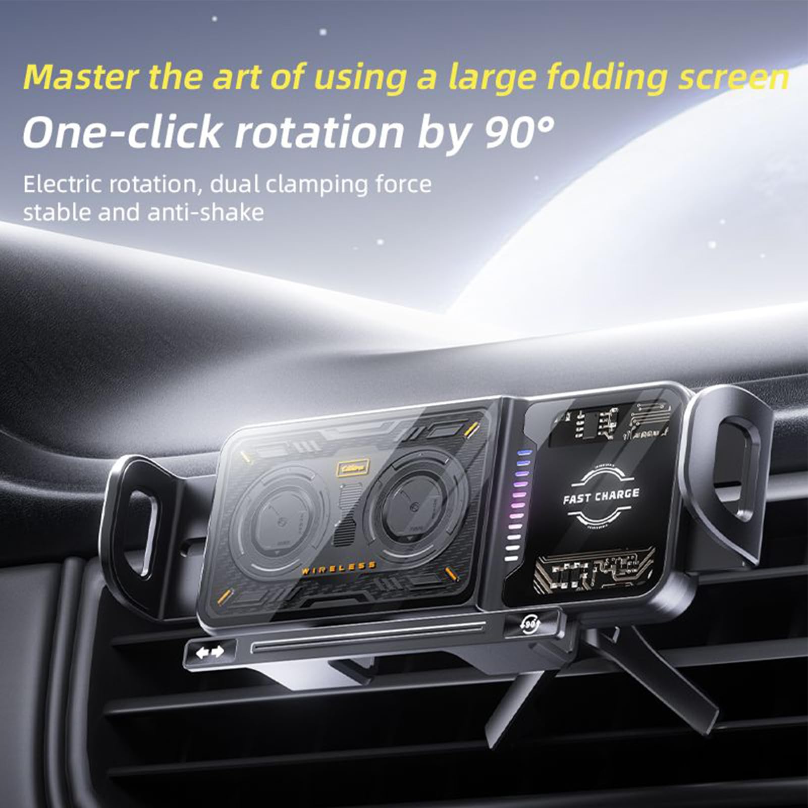Caricatore Wireless per Telefono in Auto Supporto con Ricarica Rapida 20W | Caricatore Supporto Telefono Auto con Rotazione 90 Gradi e Luce LED per Auto SUV Camper da Ventilazione Cruscotto Parabr