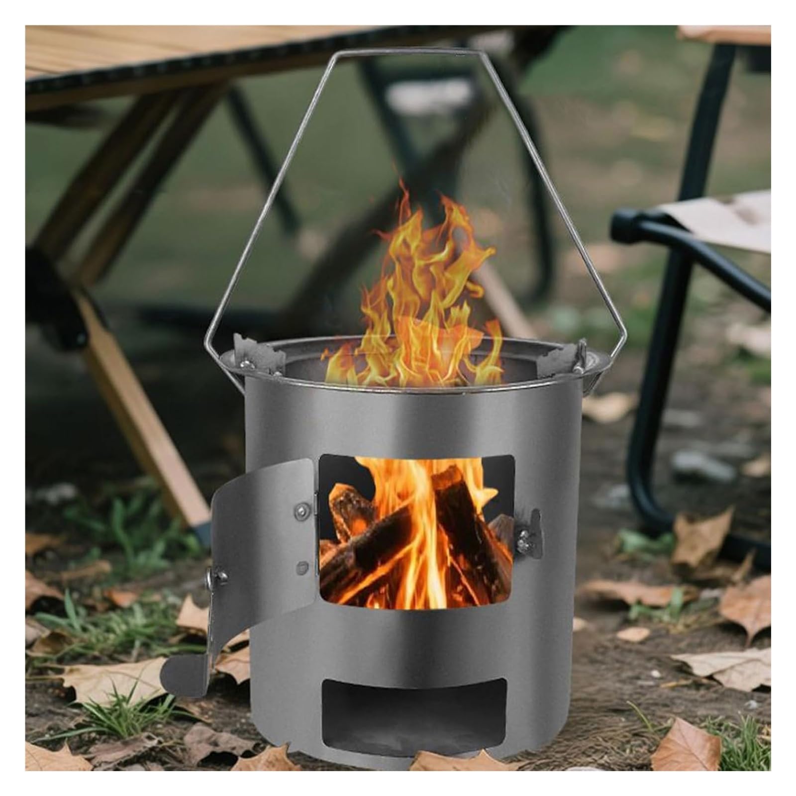 Réchaud De Tente Bois Portable Avec Grille De Cuisson Pour Le Camping | Réchaud À Fusée À Charbon De Bois Porte À Verrouillage, Réchaud De Camping Avec Poignée Multifonctionnel(2PC)