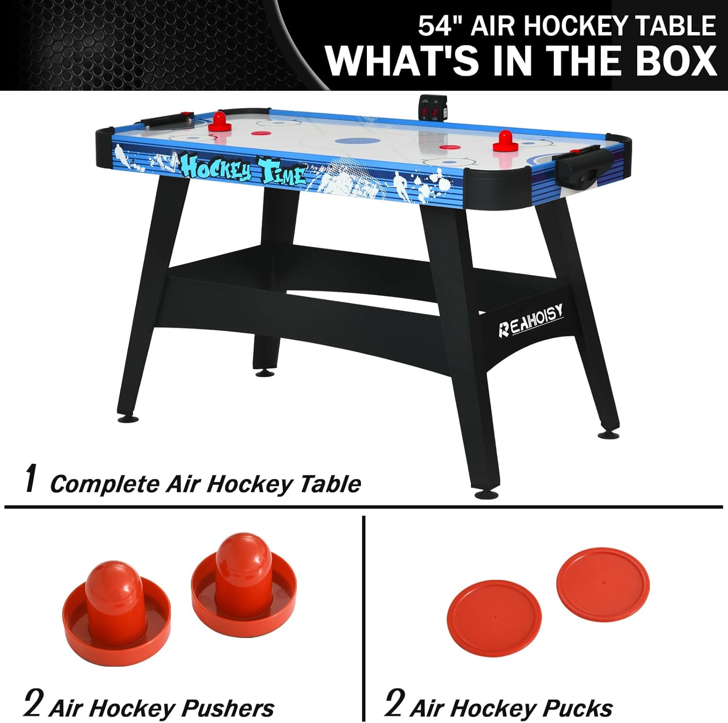 58" Air Hockey Table, Arcade Powered Air Hockey Game Table with Powerful Motor, Digital LED Scoreboard, Hockey Table Gaming Set Includes 2 Pucks & 2 Pushers for Home Game Room (Blue)