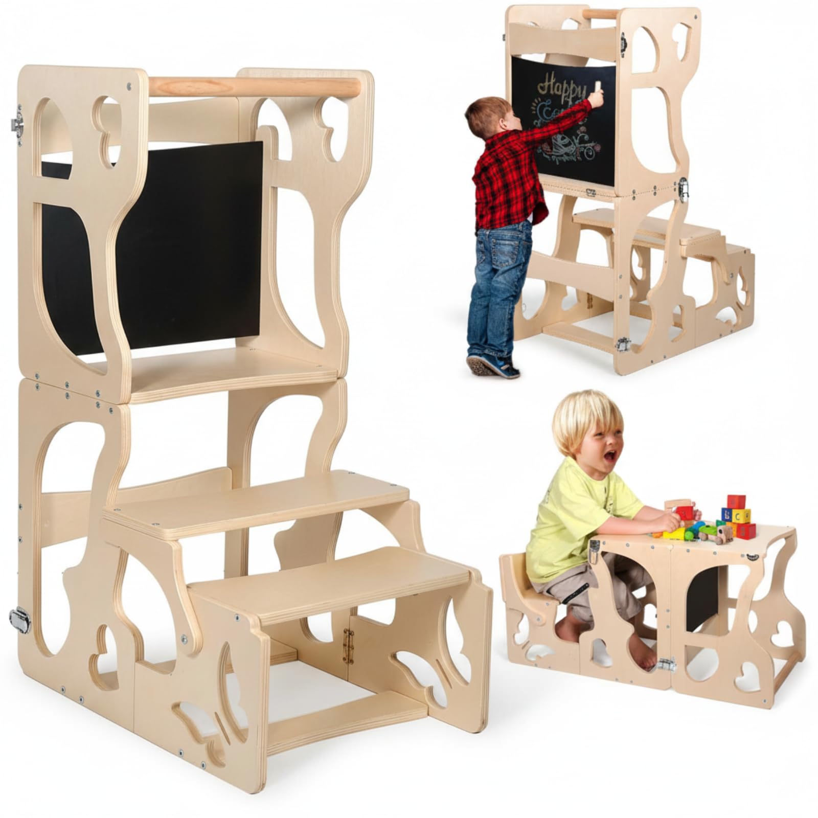 Dgd Toddler Tower-H Toddler Tower, Kids Kitchen Step Stool Helper With Safety Net, Foldable Kitchen Learning Standing Stool, Toddler Ladder Anti-Tilt Helper Tower For Bathroom Sink And Kid Kitchens Ladder Counter