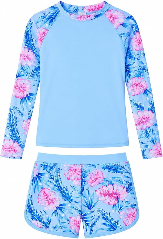 Girls Rash Guard Swimsuits Size 7-16 Kid 2 Piece Bathing Suits