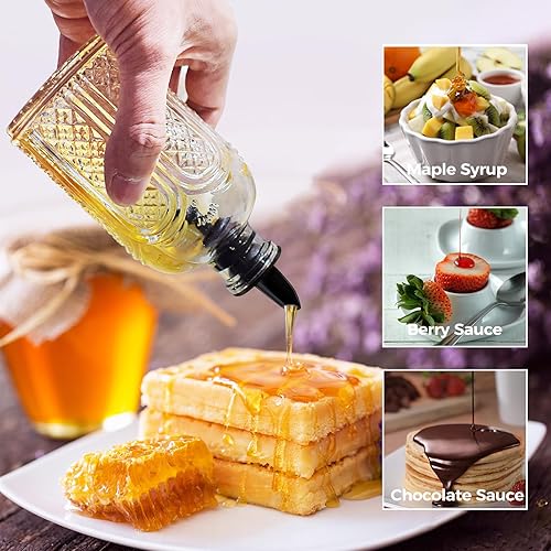 Miniatura 4 de Kitchen Queen Juego de 2 botellas de jarabe, dispensadores de vidrio con tapas a prueba de fugas y boquilla de vertido, perfectas para jarabes de