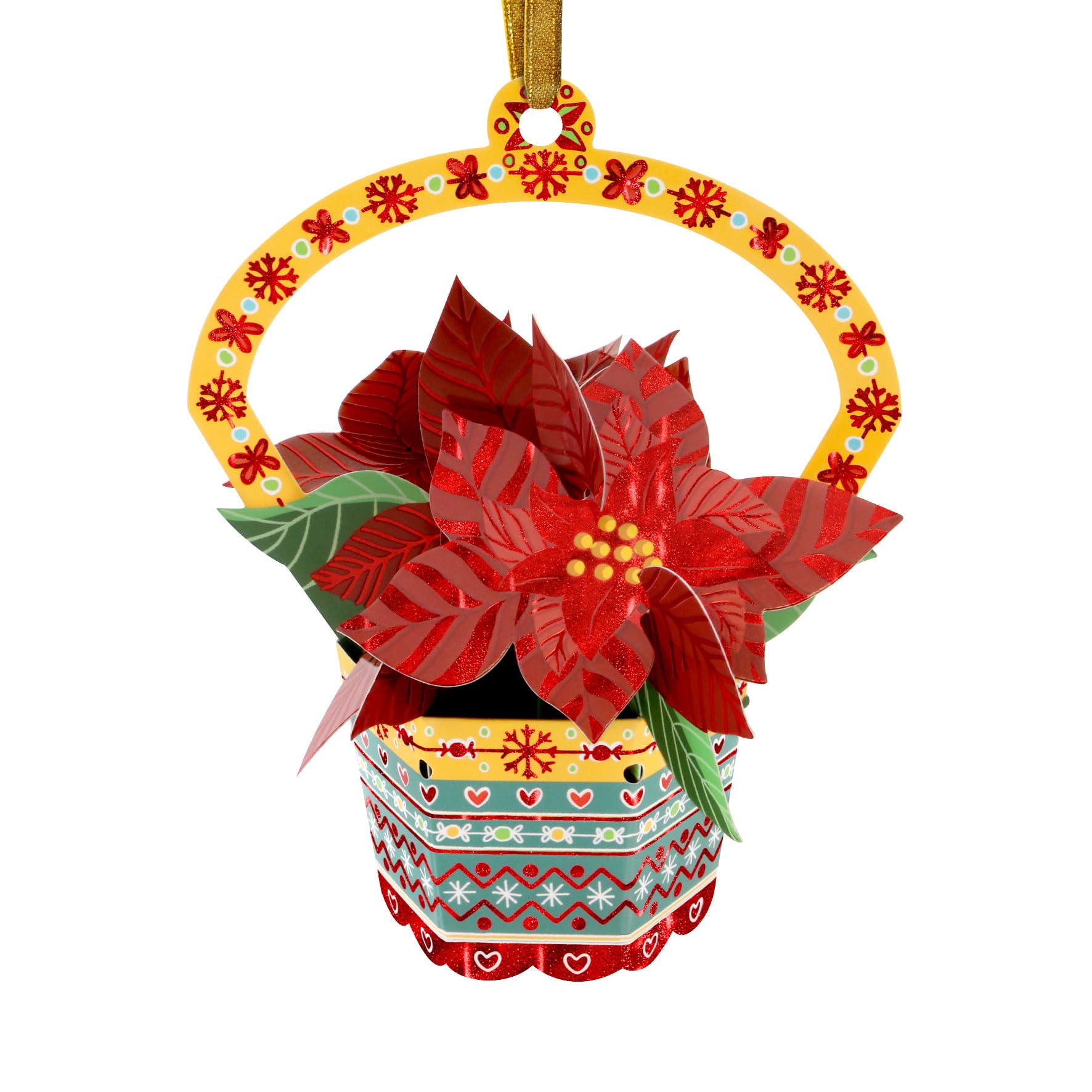 Santoro Multi Color Baubles, 3D Pop Up Greeting Card & Decorative Hanging Ornament - Poinsettia - For Kids, Family, Birthday