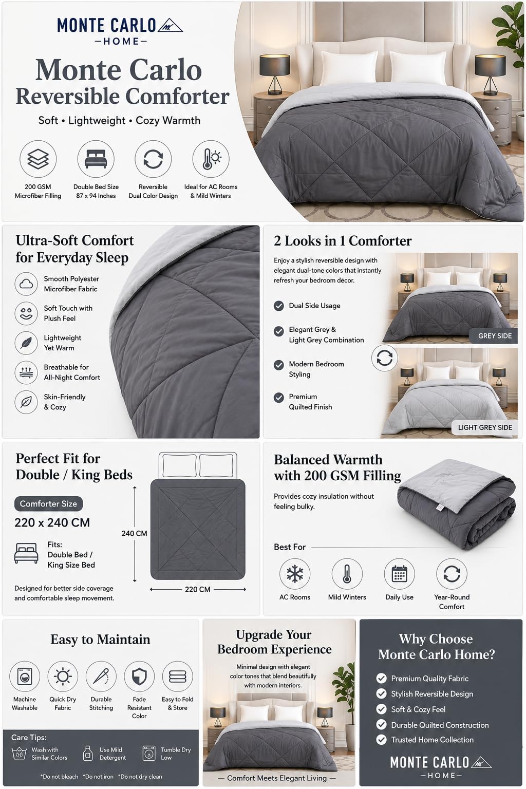 Monte Carlo Double Comforter - Lightweight & Reversible -2