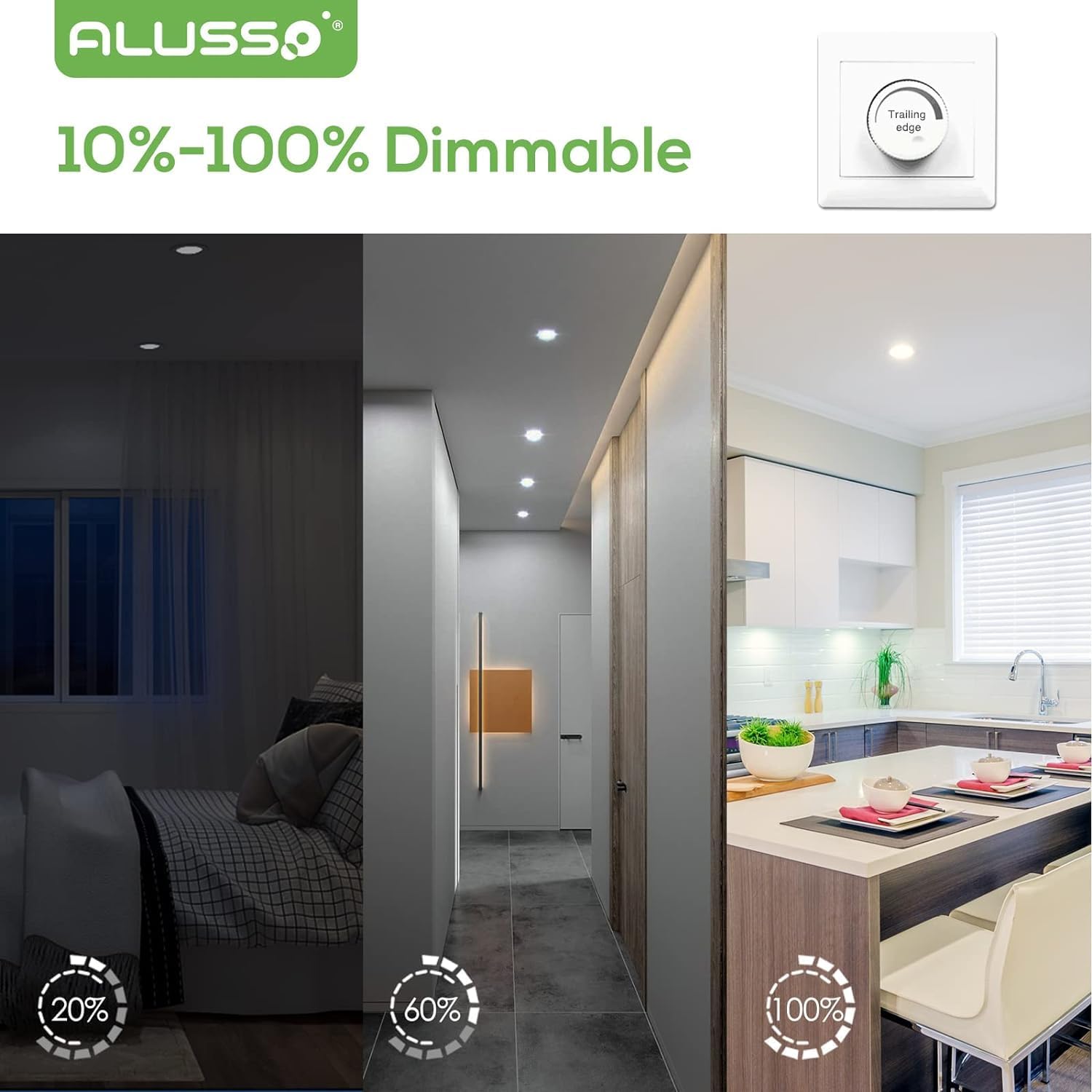 ALUSSO LED Inbouwspot Ultra Flat 4W IP44 Warm Wit 3000K Neutraal Wit 4000K Koel Wit 6500K, 30mm ultra vlak, 68-78mm, AC 220-240V, 310 Lumen, Inbouwverlichting, Badkamer, Keuken, Zwart, 6 Stuks
