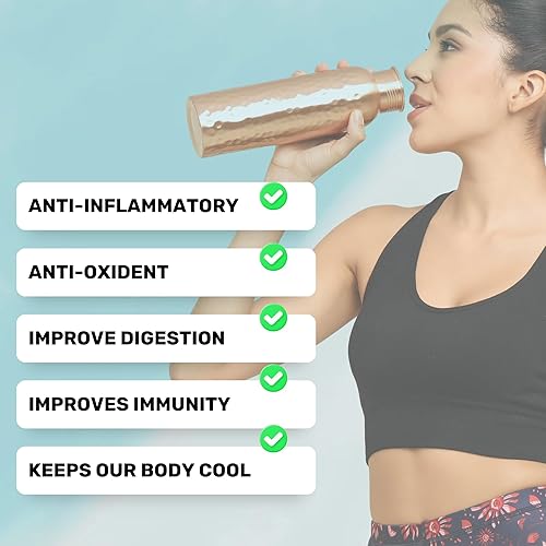 Miniatura 7 de Botella de agua de cobre de 34 onzas  Diseño ayurvédico 100% puro hecho a mano, respetuoso con el medio ambiente, calidad premium, sin BPA,