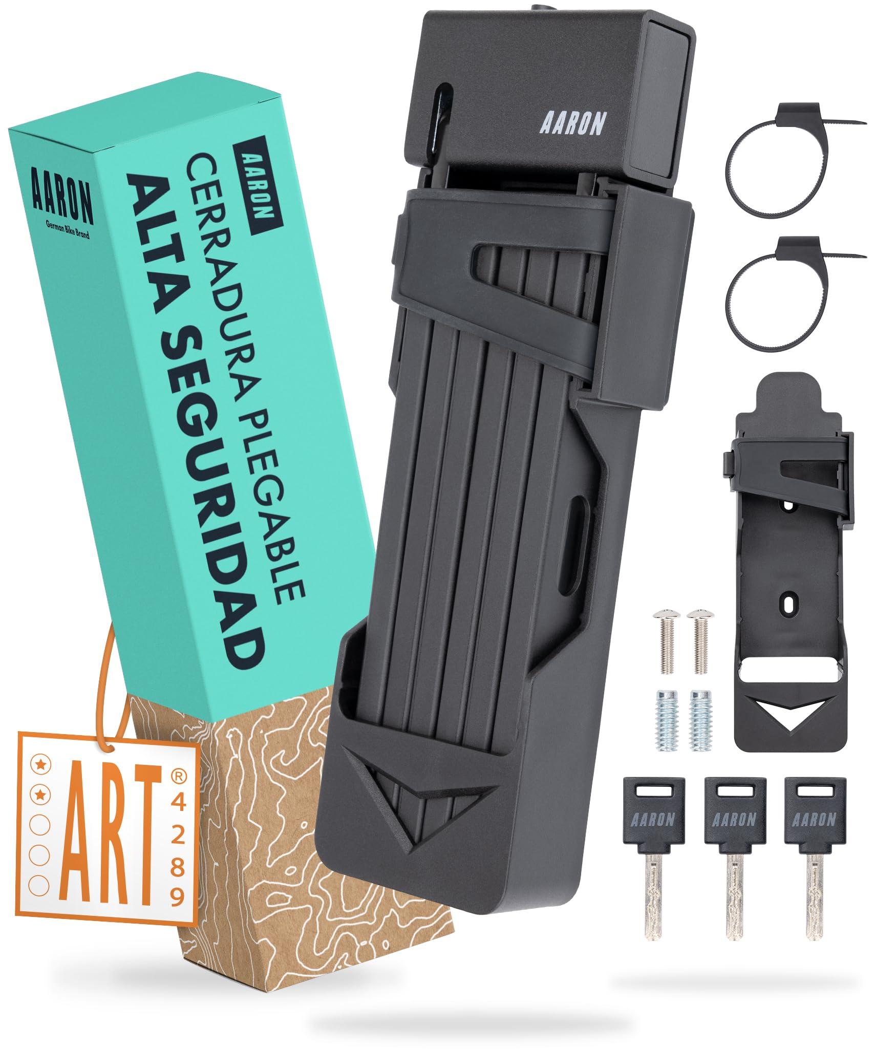 Candado AARON Shield para bicicleta - candado plegable seguro Nivel 14, candado de alta seguridad patentado con soporte - candado para bicicleta ligero con llave para E-Bike, bicicleta de carreras